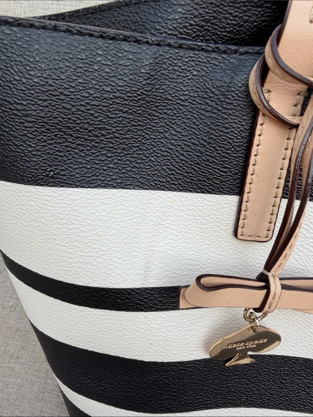 kate spade Black and White Striped Tote with Beige Handles and Matching Wallet